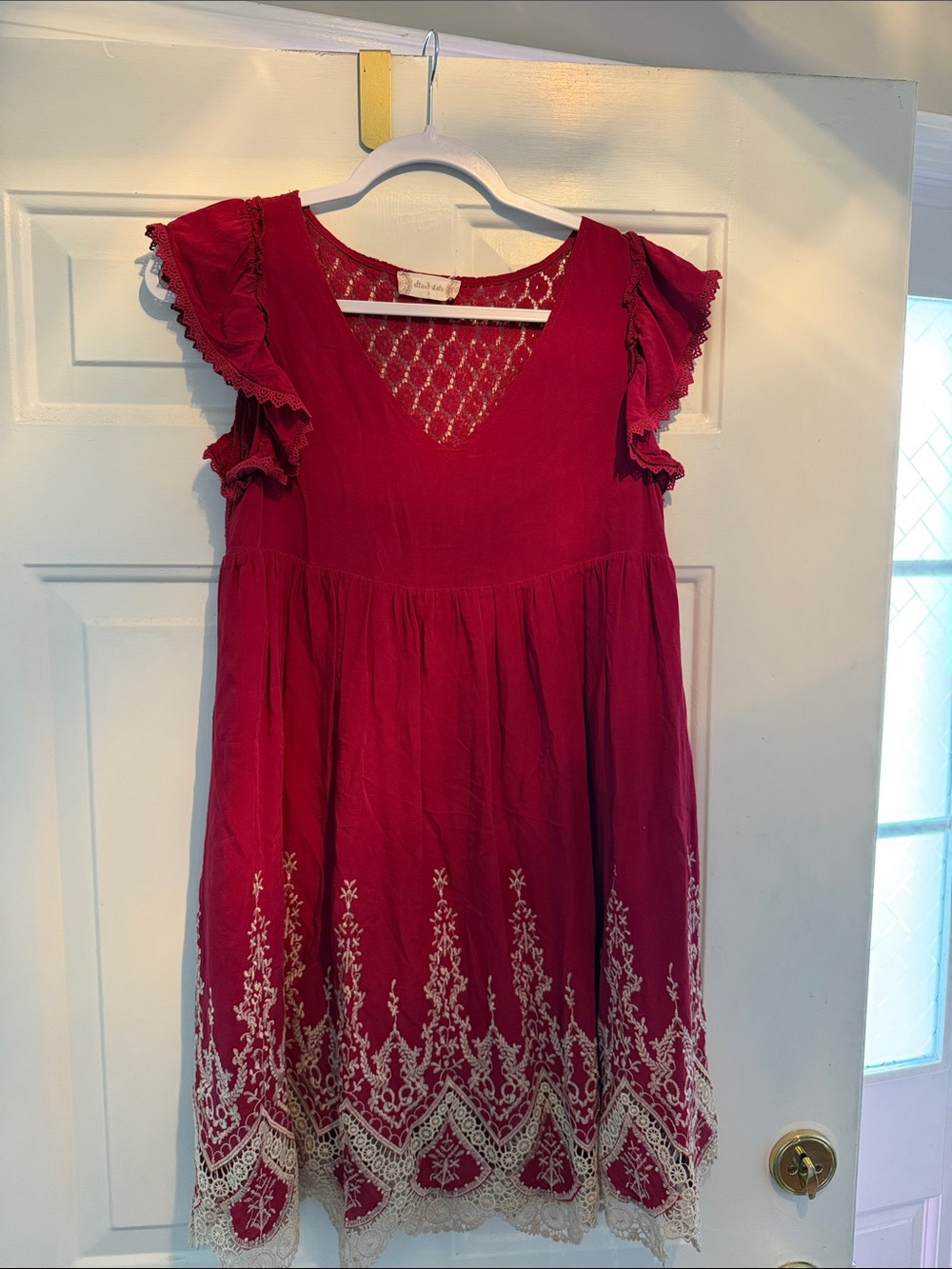 Altar'd State Red Dress with Cream Embroidered Hem